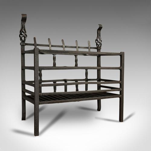 Antique Fire Basket, English, Cast Iron, Fireside Grate, Late Victorian c 1900 (1 of 10)