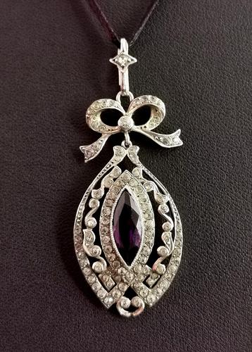 Antique Edwardian Paste Pendant, Sterling Silver (1 of 11)