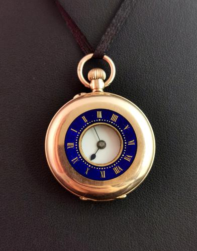 Antique 9ct Gold Half Hunter Pocket Watch, Blue Enamel (1 of 14)