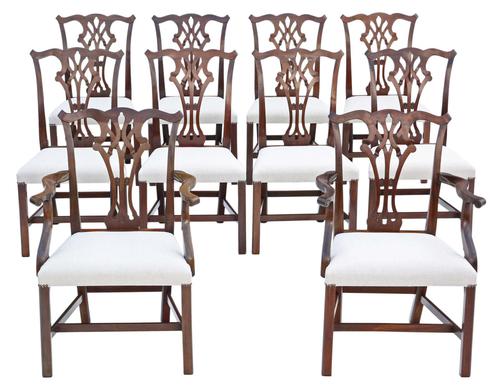 Set of 10 (8+2) Mahogany Georgian Revival Dining Chairs Ribbon Back c.1920-1950 (1 of 10) Set of 10 (8+2) Mahogany Georgian Revival Dining Chairs Ribbon Back c.1920-1950 (1 of 10)