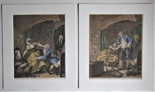 William Hogarth, Pair of Original Prints, Later Hand Colour, Before and After Engraved 1736 (1 of 10)