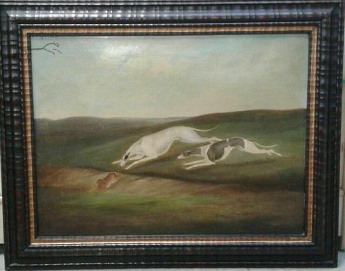 Early 19th Samuel Spode English Lurchers Hare Coursing Hunting Oil on Canvas (1 of 1)