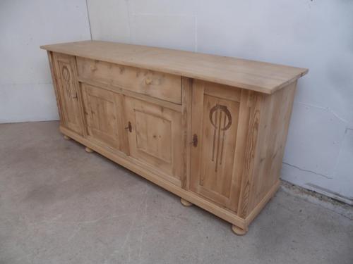 Art Nouveau Antique Pine 4 Door Dresser Base / TV Stand to wax / paint (1 of 9) Art Nouveau Antique Pine 4 Door Dresser Base / TV Stand to wax / paint (1 of 9)