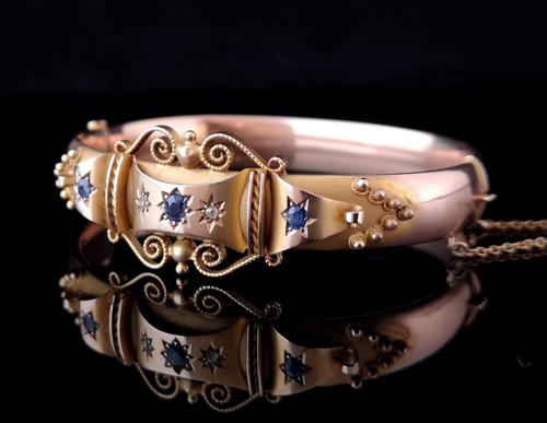 Antique Sapphire and Diamond bangle, 9ct Rose gold (1 of 11)