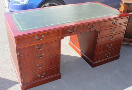 1960s Mahogany Pedestal Desk with Green Leather (1 of 4)