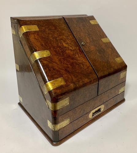 Victorian Burr Walnut Brass Bound Desktop Stationery Cabinet (1 of 15)