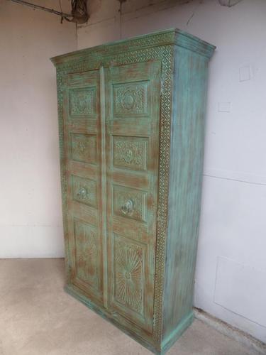 Handmade Indian Mango & Teak Large Painted Green 2 Door Storage Cupboard (1 of 12)