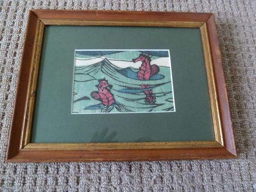 Grosvenor School Interest Linocut- Seahorses c 1920 (1 of 3) Grosvenor School Interest Linocut- Seahorses c 1920 (1 of 3)