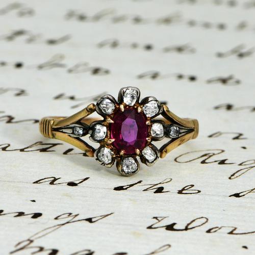 The Antique Victorian Ruby & Ten Diamond Ring (1 of 5)