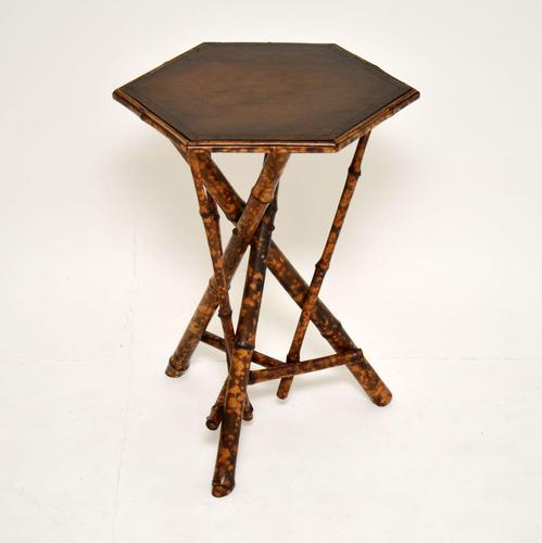 Antique Victorian Bamboo Leather Top Side Table (1 of 6)