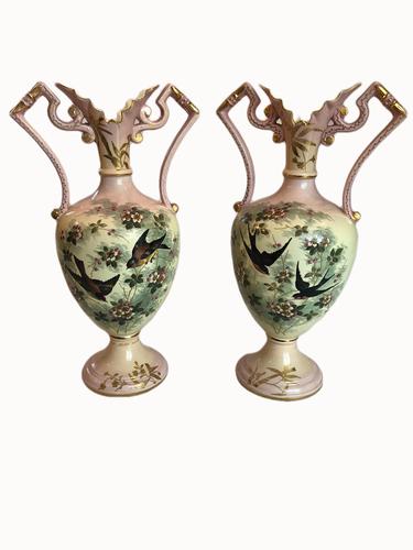 Large Pair of Antique Victorian Hand Painted & Gilded Vases (1 of 11) Large Pair of Antique Victorian Hand Painted & Gilded Vases (1 of 11)