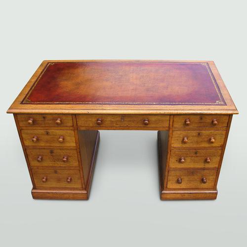 Oak Knee-Hole Pedestal Desk (1 of 7)