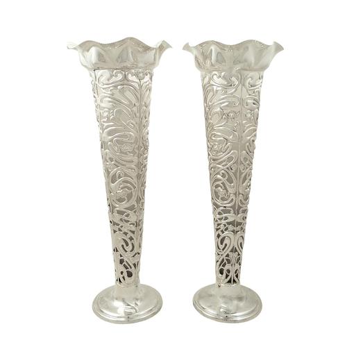 Pair of Antique Art Nouveau Sterling Silver 10 1/2" Vases 1905 (1 of 9)