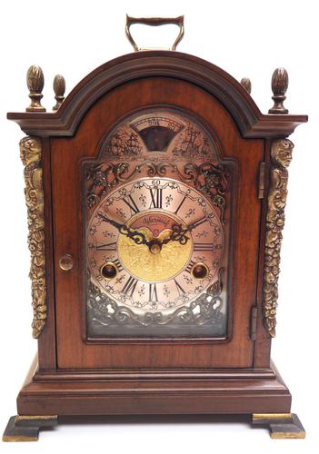 Fine Dutch Walnut Mantel Clock 8 Day Miniature Bracket Clock with Moon Roller (1 of 9)