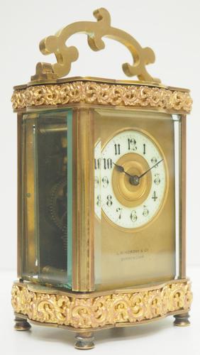 Fine Antique French 8-day Serpentine Fleur De Lis Decorated Panel 8-day Carriage Clock Timepiece c.1890 (1 of 10)