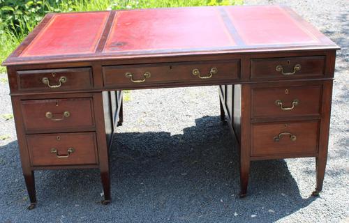 1920s Mahogany Partners Desk with Red Leather on Top (1 of 6)