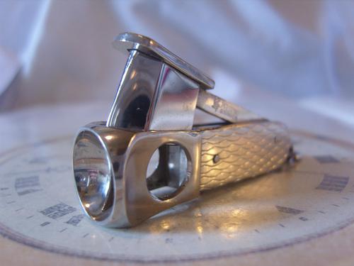 Vintage Pocket Watch Chain Fob 1950s Silver Chrome German Cigar Cutter Fob (1 of 10)