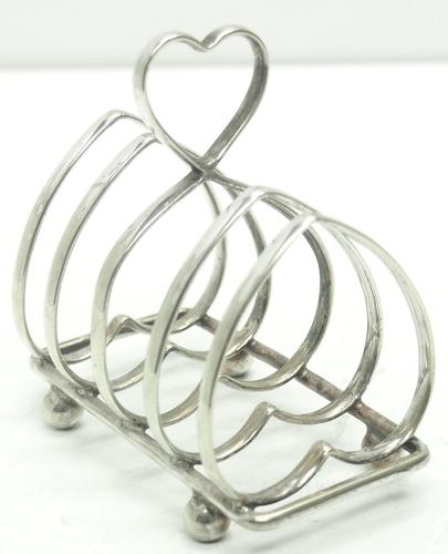 English Antique Solid Silver Heart Shaped Toast Rack, Super Design Fresh & Clean c.1920 (1 of 4)