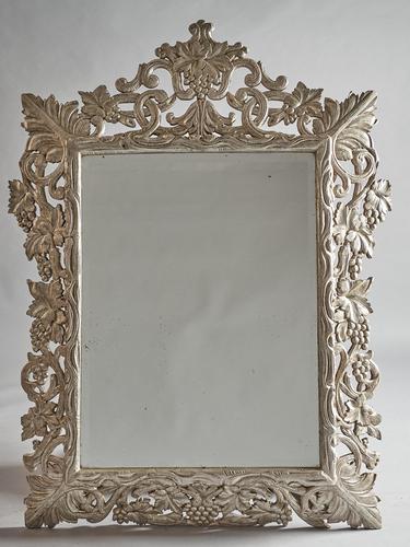 Large 19th Century French Carved Wood Silvered Overmantle Mirror (1 of 9)