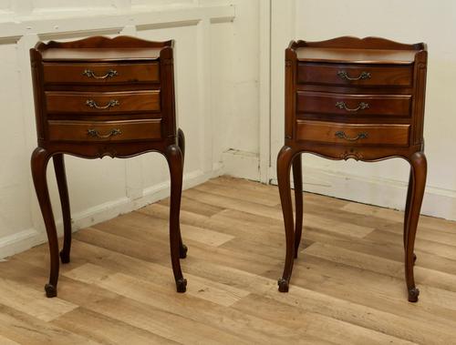 Pair of French 3 Drawer Cherry Wood Bedside Cabinets (1 of 5)