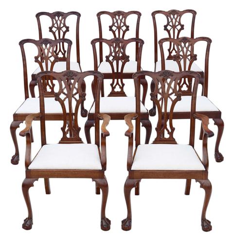 Set of 8 (6+2) mahogany dining chairs Georgian revival C1910 (1 of 11)