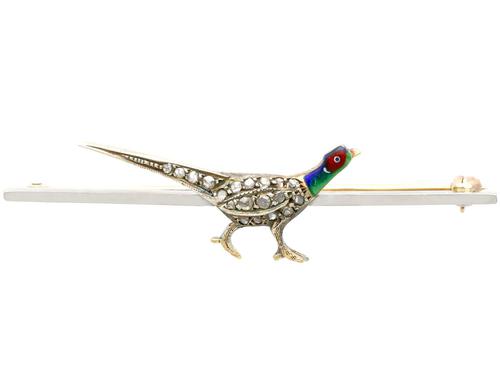 0.31ct Diamond & Enamel, 9ct Yellow Gold Pheasant Brooch c.1925 (1 of 9) 0.31ct Diamond & Enamel, 9ct Yellow Gold Pheasant Brooch c.1925 (1 of 9)