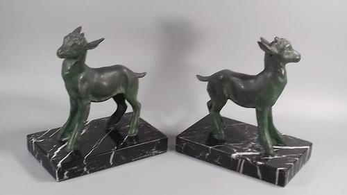 Art deco bronze goat kids marble book ends bousquet (1 of 12)