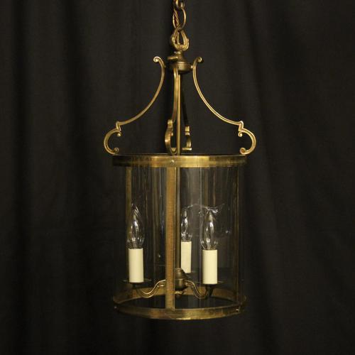 French Convex Gilded Brass Triple Light Antique Hall Lantern (1 of 10) French Convex Gilded Brass Triple Light Antique Hall Lantern (1 of 10)