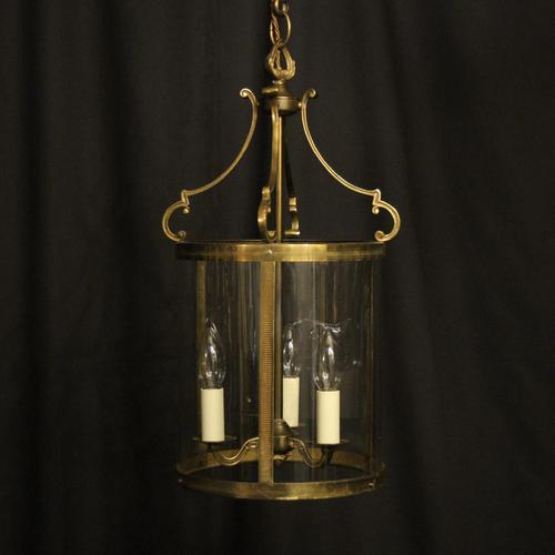 French Convex Gilded Brass Triple Light Antique Hall Lantern (1 of 10)