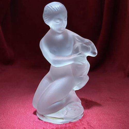 Lalique "Diana & Fawn" Paperweight in Clear & Frosted Glass with Original Label (1 of 8)