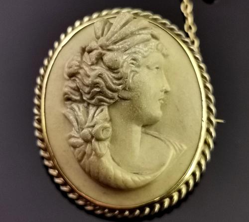 Antique Lava Cameo Brooch, 19th Century (1 of 8)