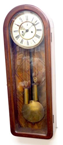 Fantastic Antique Walnut Arch Glazed 8-day Twin Weight Striking Vienna Regulator Wall Clock (1 of 12)