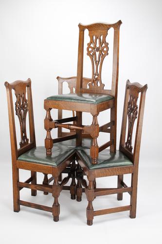 Set of 4 Edwardian Arts & Crafts Oak Dining Chairs (1 of 13)