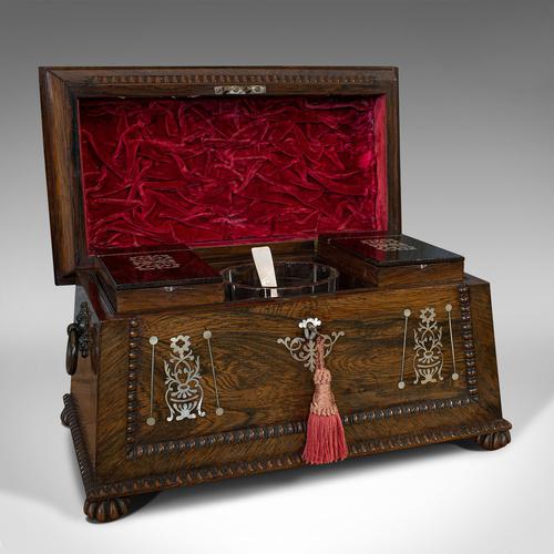 Ornate Antique Tea Caddy, English, Rosewood, Sarcophagus, Chest, Regency c.1820 (1 of 12)