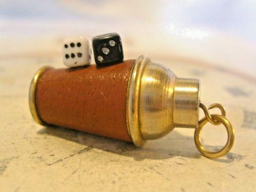 Vintage Pocket Watch Chain Fob 1960s Brass & Leather Gambling Fob With Dice (1 of 10)