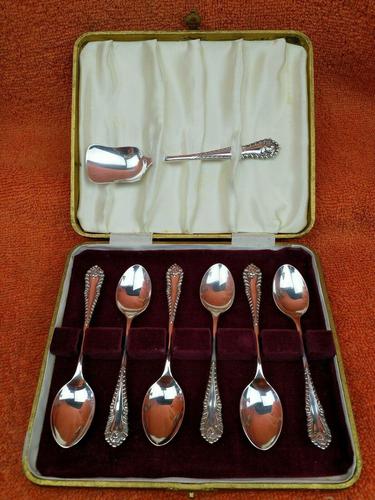 Vintage Sterling Silver Hallmarked Cased Tea Spoons & Shovel 1959 J B Chatterley & Sons Ltd (1 of 9)