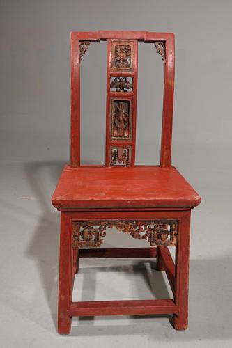 Small Early 20th Century Red Lacquer Carved Side Chair (1 of 6) Small Early 20th Century Red Lacquer Carved Side Chair (1 of 6)