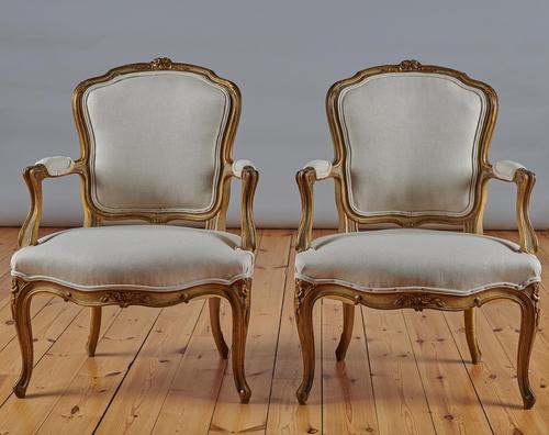 Pair Of French Louis XV Style Painted And Gilt Armchairs (1 of 8)