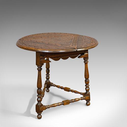 Antique Cricket Table, English, Oak, Drop Leaf, Lamp, Occasional, Edwardian (1 of 11)