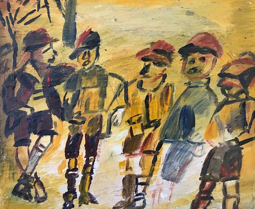 Original oil painting 'Likely Lads' by Doreen Heaton Potworowski. 1930-2014. Studio stamped verso. (1 of 2) Original oil painting 'Likely Lads' by Doreen Heaton Potworowski. 1930-2014. Studio stamped verso. (1 of 2)