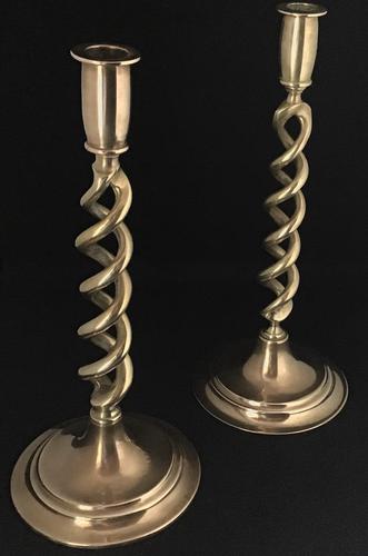 Pair of Victorian Brass Spiral Candlesticks (1 of 3)