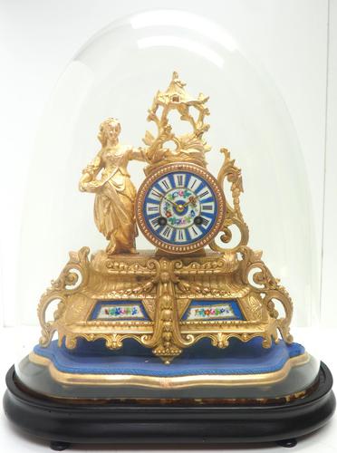 Stunning Complete French Mantel Clock Under Dome with Base Figural Sevres Mantle Clock. (1 of 10) Stunning Complete French Mantel Clock Under Dome with Base Figural Sevres Mantle Clock. (1 of 10)