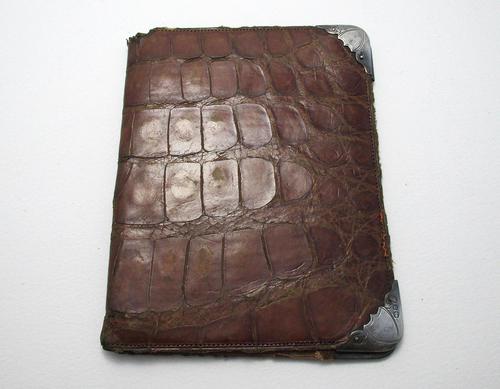 Victorian 1896 Solid Sterling Silver Mounted Crocodile Skin Leather Antique Wallet Purse Case. English Hallmarked (1 of 5) Victorian 1896 Solid Sterling Silver Mounted Crocodile Skin Leather Antique Wallet Purse Case. English Hallmarked (1 of 5)