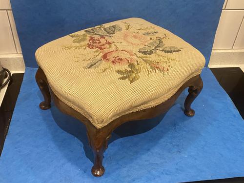 19th Century  Carved Walnut Foot Stool with Tapestry Seat (1 of 16)