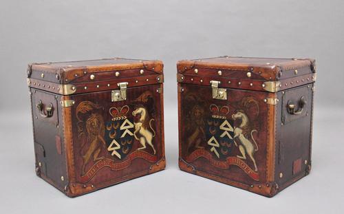 Pair of Early 20th Century Leather Bound & Painted ex Army Trunks (1 of 10) Pair of Early 20th Century Leather Bound & Painted ex Army Trunks (1 of 10)