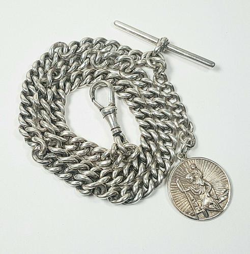 Beautiful Solid Silver Henry Allday Double Link Albert Chain & T BAR (1 of 12) Beautiful Solid Silver Henry Allday Double Link Albert Chain & T BAR (1 of 12)