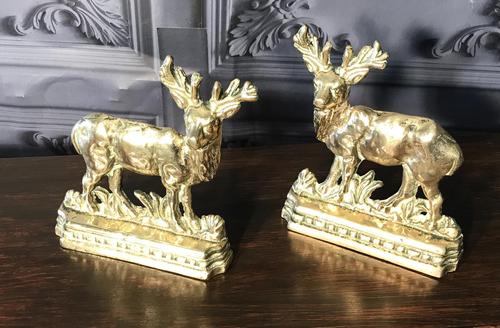 Pair of Victorian Cast Brass Stags (1 of 9)