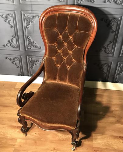 Victorian Mahogany Scroll Arm Nursing Chair (1 of 9)