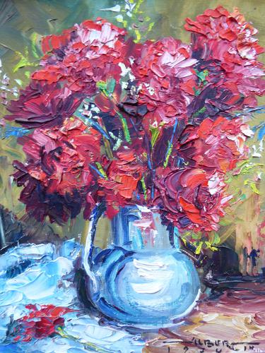Oil on Canvas Board Flowers in Red Artist Albert 1974 (1 of 14) Oil on Canvas Board Flowers in Red Artist Albert 1974 (1 of 14)