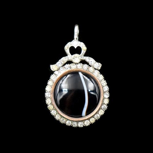 Antique Old Cut Paste Sterling Silver Banded Agate Bow Locket Pendant (1 of 9) Antique Old Cut Paste Sterling Silver Banded Agate Bow Locket Pendant (1 of 9)
